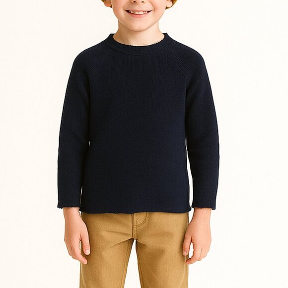 Crewcuts Fisherman Sweater Rolled Edge Navy Knit Size 6-7 Kids Minimal - Picture 1 of 7